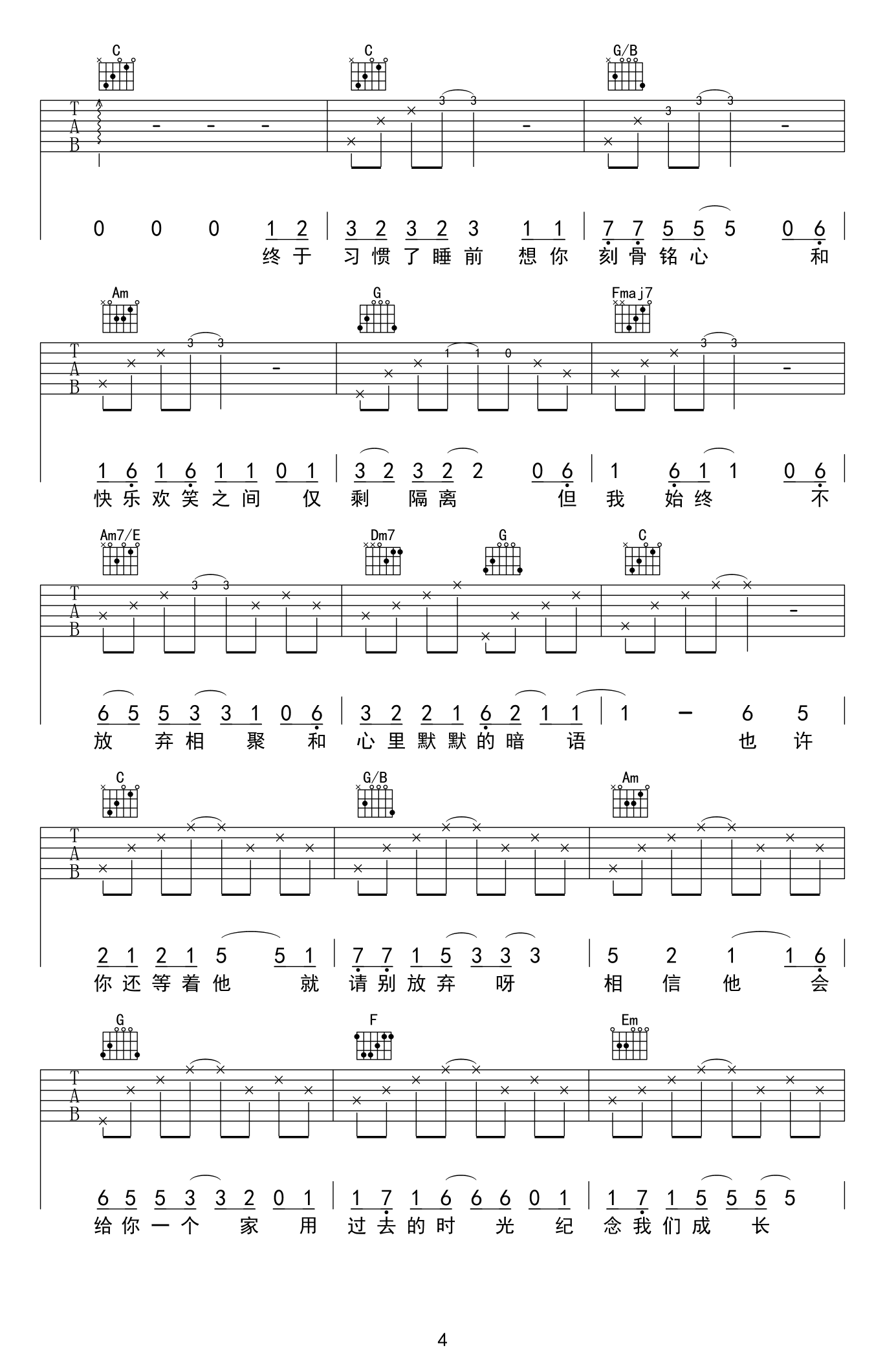 小伊伊 等他吉他谱4