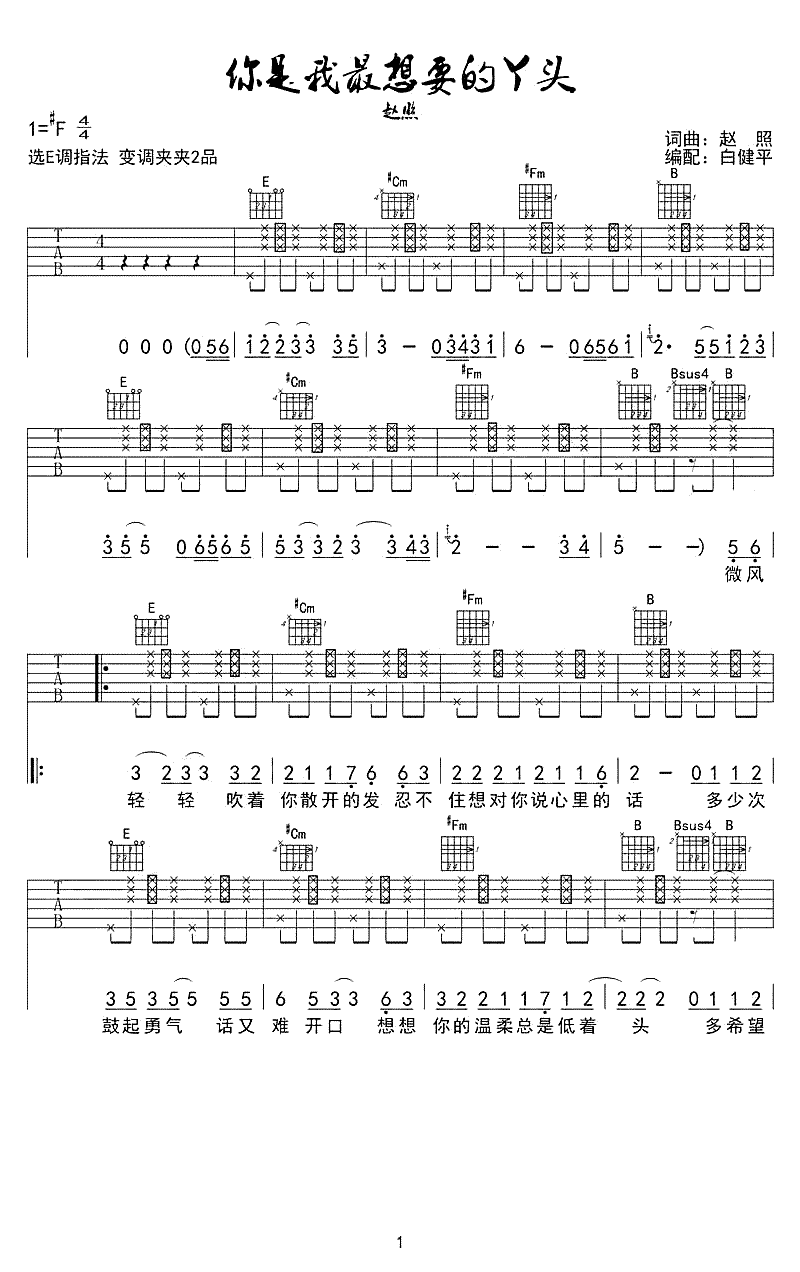 赵照 你就是我最想要的丫头吉他谱1