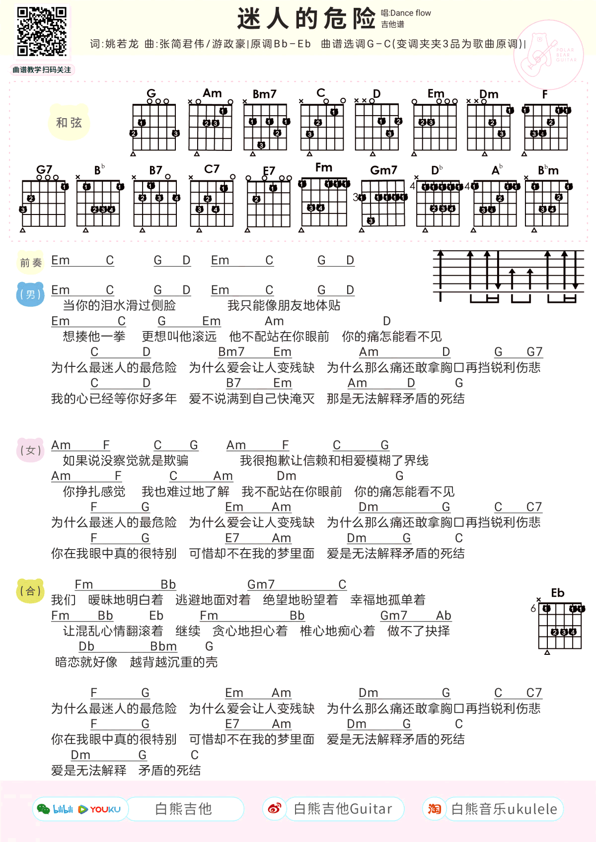 Dance flow《迷人的危险》吉他谱