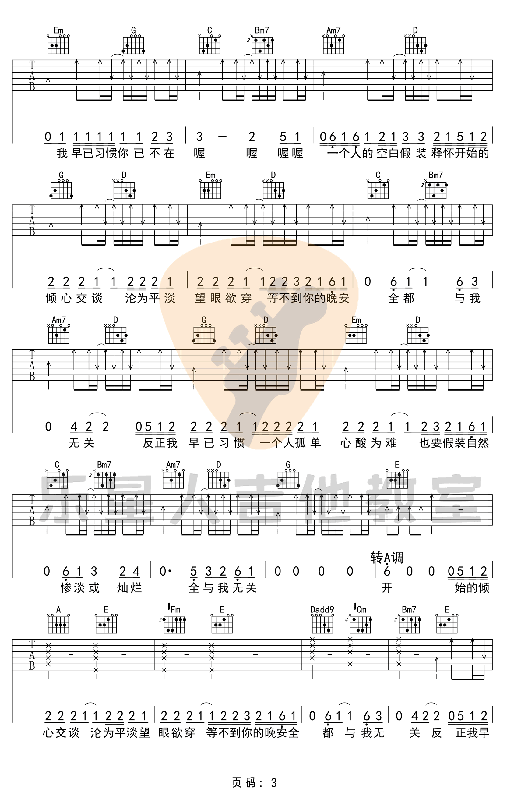 阿冗《与我无关》吉他谱3