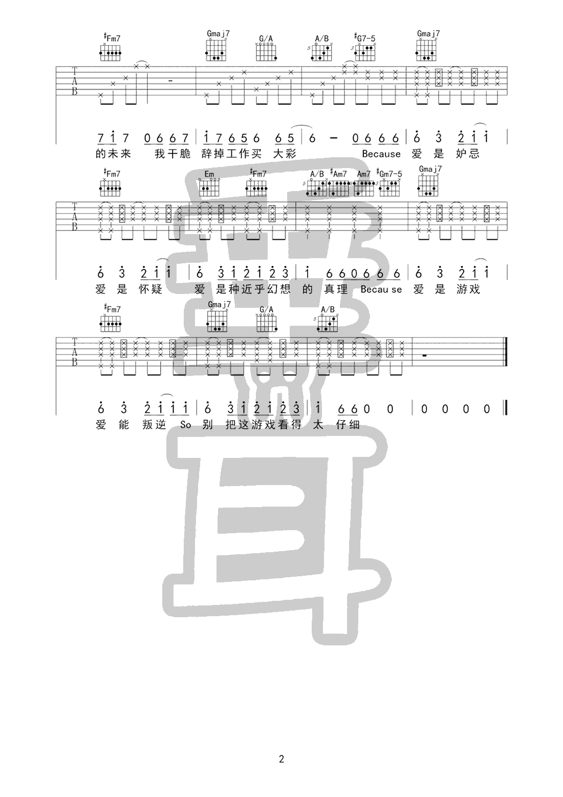 陈奕迅 爱是怀疑吉他谱