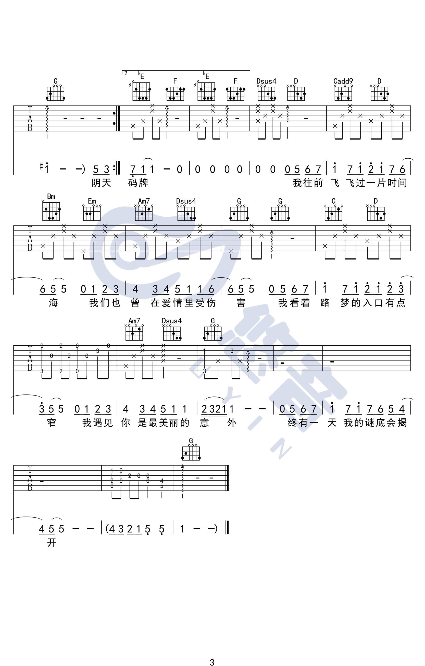 孙燕姿《遇见》吉他谱-3