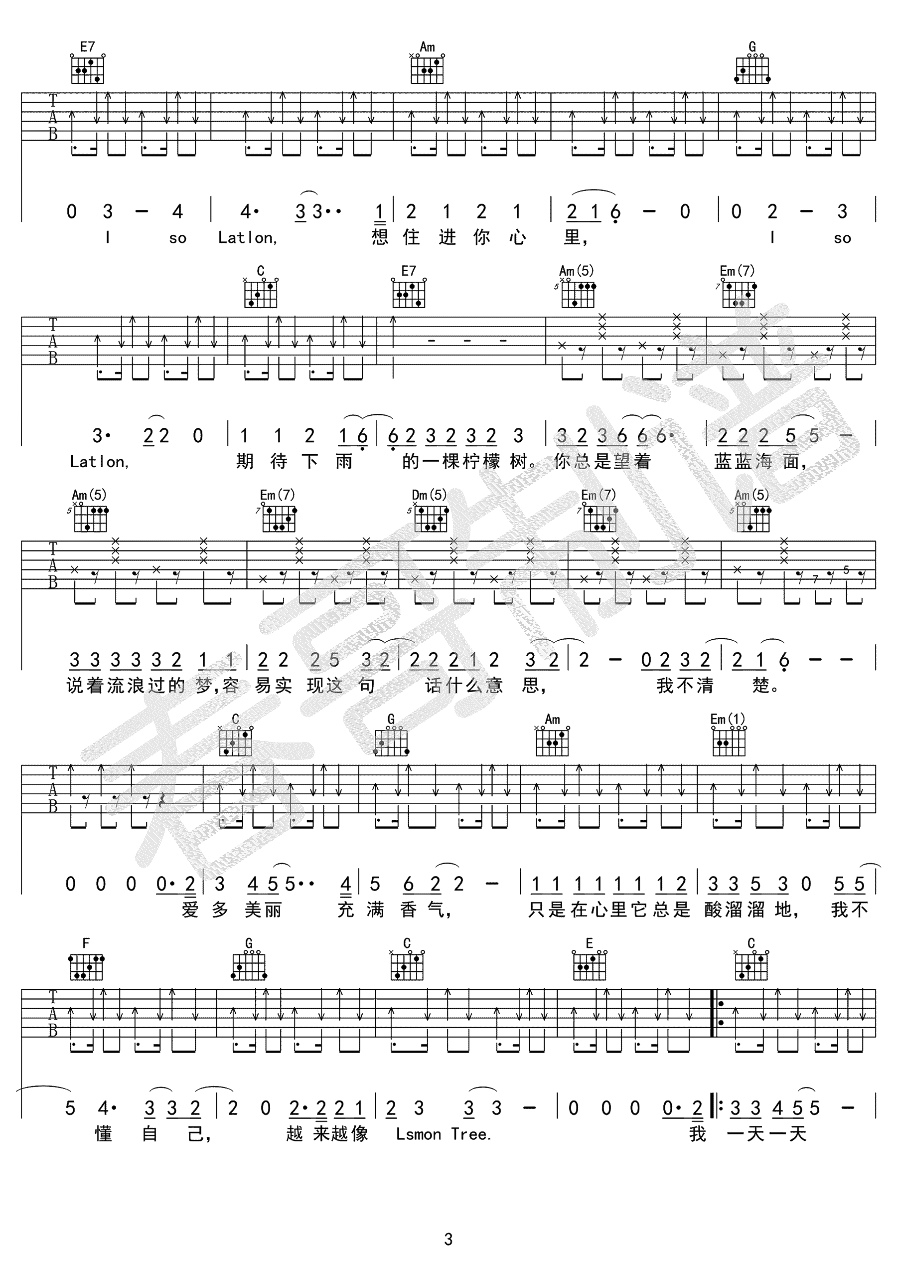 柠檬树Lemon Tree吉他谱