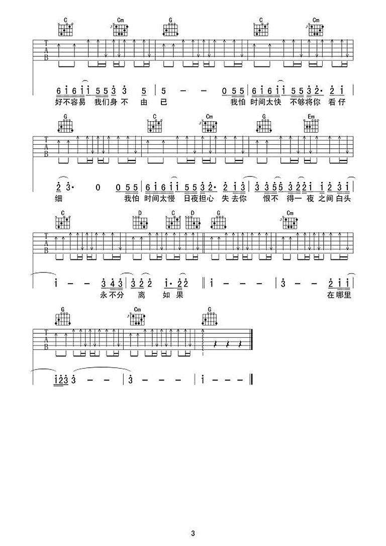 林忆莲至少还有你吉他谱 六线谱