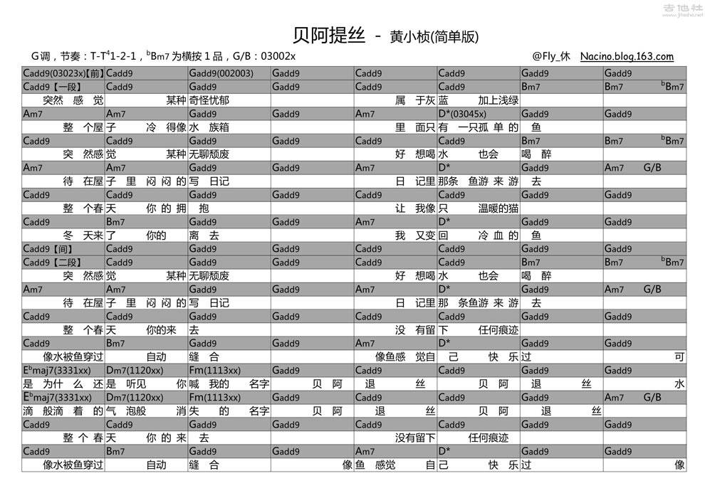 贝阿提丝 简单版吉他谱 