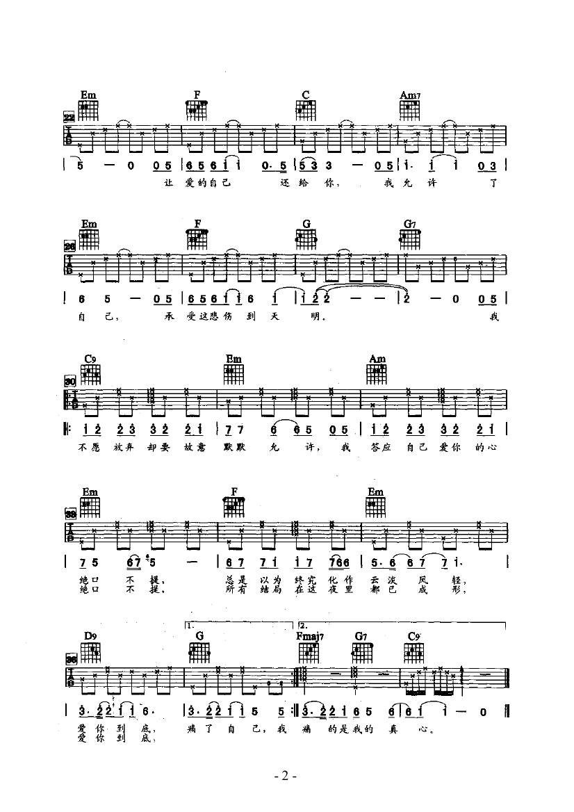 决口不提爱你 吉他类 流行吉他谱 