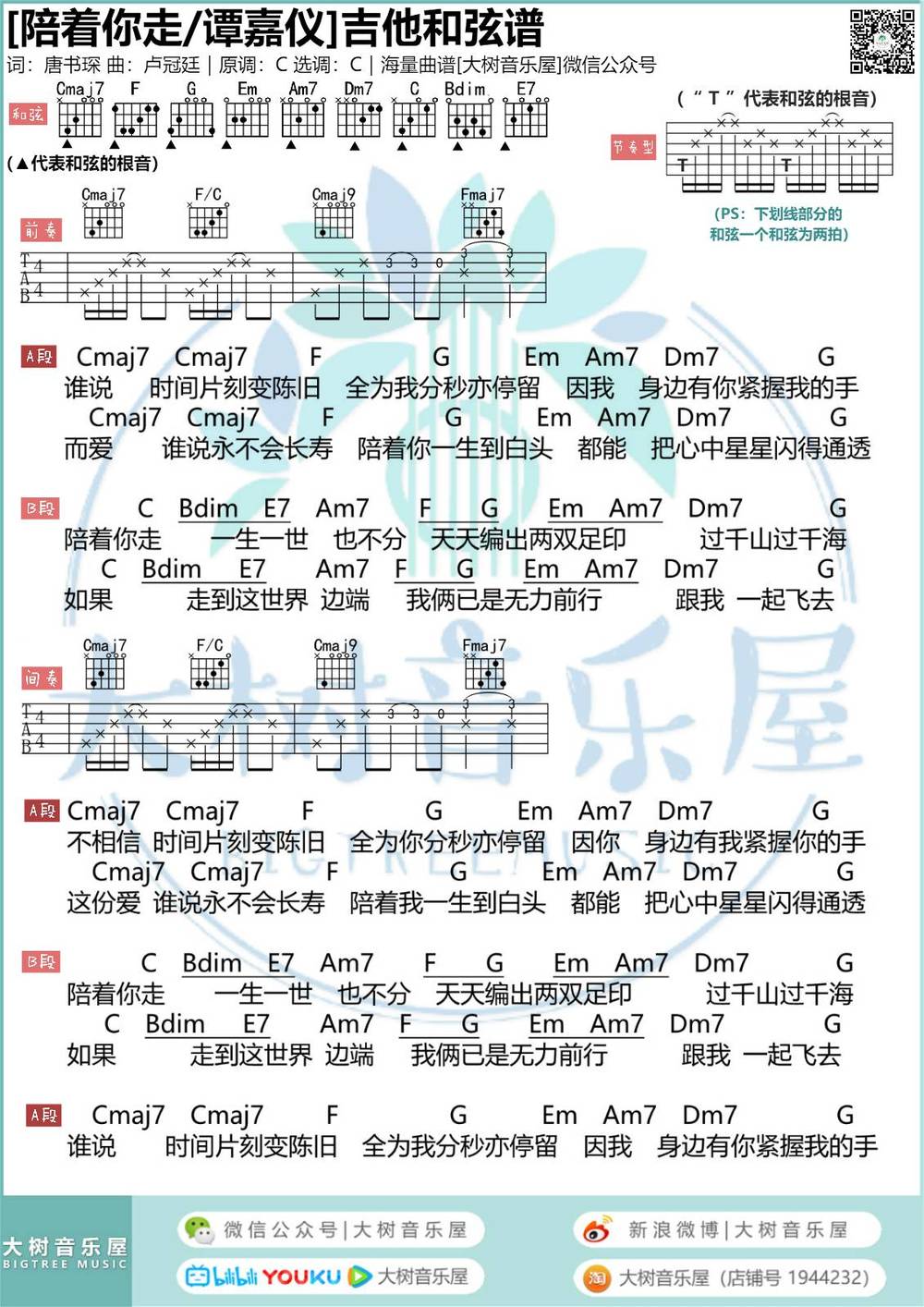 陪着你走吉他谱 